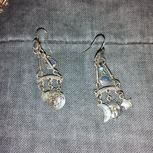Silver Moon and Star Dangle Earrings